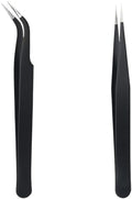 2 Stück Wimpern Pinzette, Wimpernpinzette Set aus Edelstahl, Gerade Pinzette und Gebogene Pinzetten, Professionelle Pinzette Wimpern, Wimpernpinzette für Wimpernverlängerungen