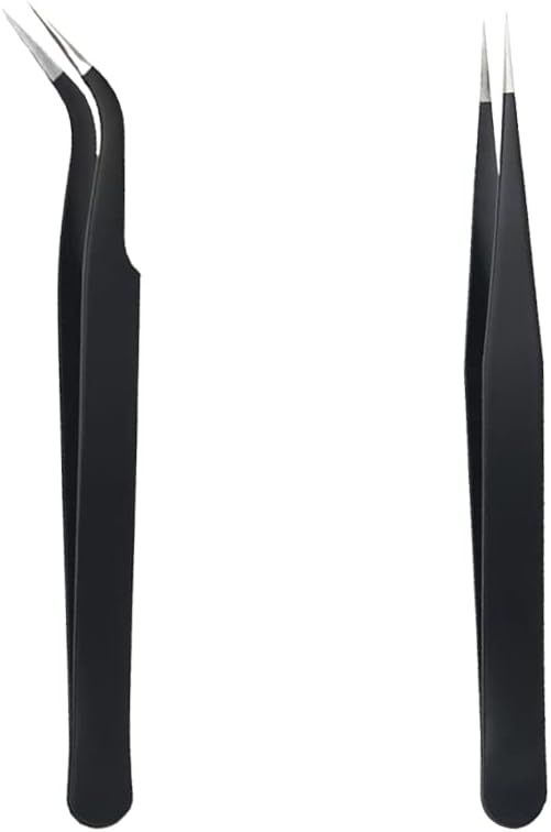 2 Stück Wimpern Pinzette, Wimpernpinzette Set aus Edelstahl, Gerade Pinzette und Gebogene Pinzetten, Professionelle Pinzette Wimpern, Wimpernpinzette für Wimpernverlängerungen