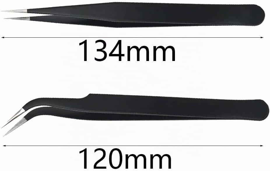 2 Stück Wimpern Pinzette, Wimpernpinzette Set aus Edelstahl, Gerade Pinzette und Gebogene Pinzetten, Professionelle Pinzette Wimpern, Wimpernpinzette für Wimpernverlängerungen