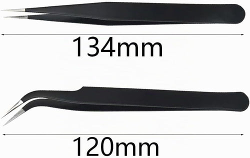 2 Stück Wimpern Pinzette, Wimpernpinzette Set aus Edelstahl, Gerade Pinzette und Gebogene Pinzetten, Professionelle Pinzette Wimpern, Wimpernpinzette für Wimpernverlängerungen