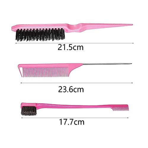 3-Teiliges Haarkamm, Doppelkantenkamm, Rattenschwanz Kamm, Borsten Haarschnitt Haarkamm, Friseur Kamm Haarbürste, für Friseurin, Home(Rosa)