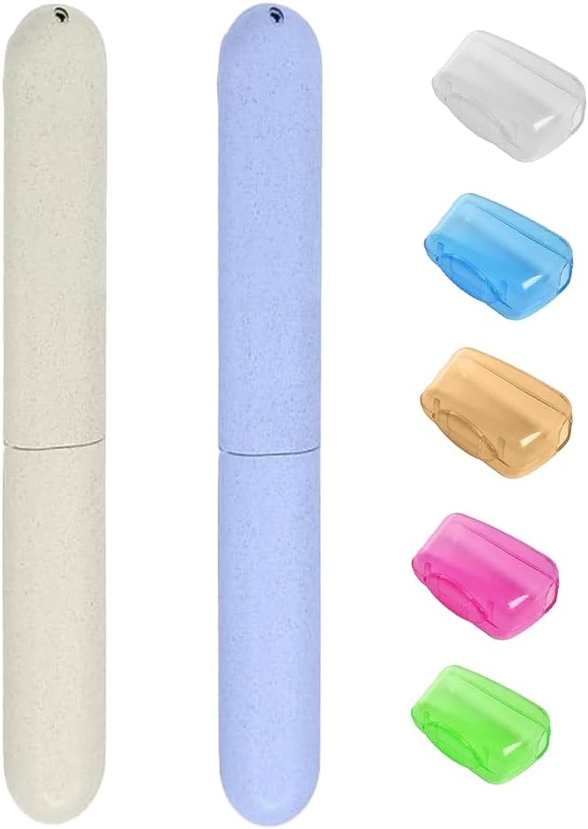 7-Teiliges Zahnbürstenetui, Zahnbürsten-Etui, 2 Stück Zahnbürstenbox und 5 Stück Portable Zahnbürste Kopf Abdeckungen, Zahnbürste Schutzhülle, Zahnbürstenkopf Schutzhülle, für Reisen Familie, Business