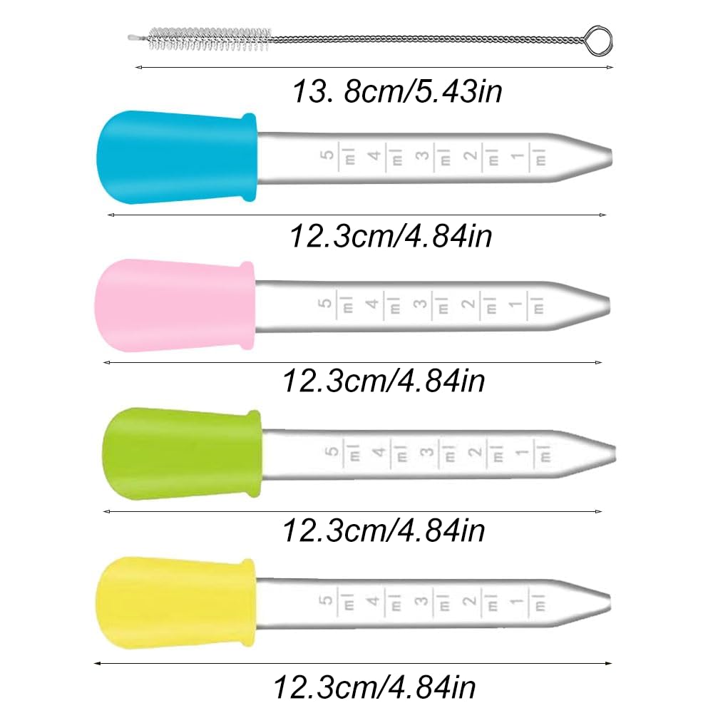 Pipette, 4 Stück 5ml Silikon Kunststoff Pipetten und 1 Stück Strohbürsten, Liquid Dropper, Transparente Pipette, mit Reinigungsbürste, für Bastelarbeiten Kunst, Pflanze