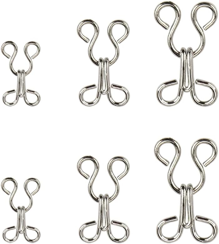 Nähen Haken und Augen Verschluss, 12 Set BH-Haken-Ösen-Verschluss, Unterwäsche Hakens und Augen Schließe, Nähen DIY Bastelzubehör, 3 Größen, für BH, Kleidung, Röcken, Hosen(Silber)