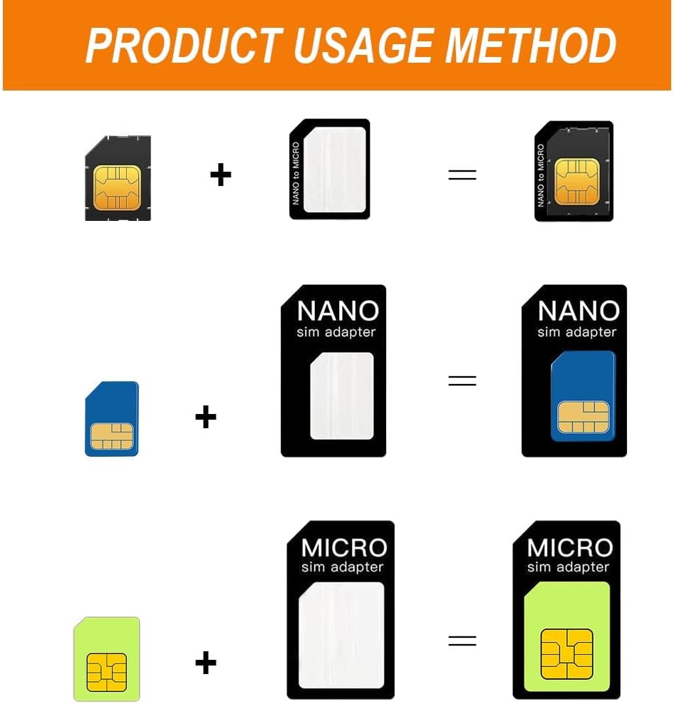 4 in 1 Nano SIM Karten Adapte, 3 Set Nano-SIM Adapter, SIM-Karten-Adapter mit SIM-Auswurfstift, kompatibel mit Smartphone