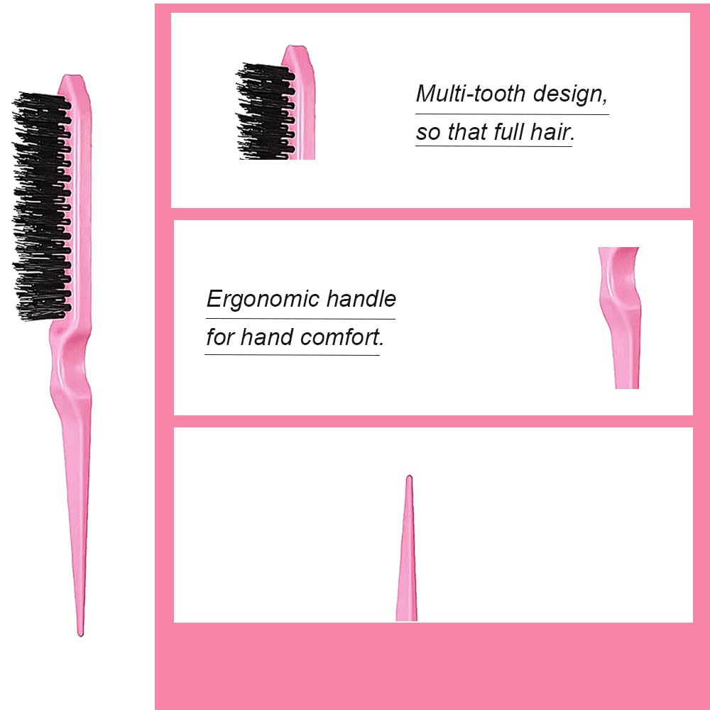 3-Teiliges Haarkamm, Doppelkantenkamm, Rattenschwanz Kamm, Borsten Haarschnitt Haarkamm, Friseur Kamm Haarbürste, für Friseurin, Home(Rosa)