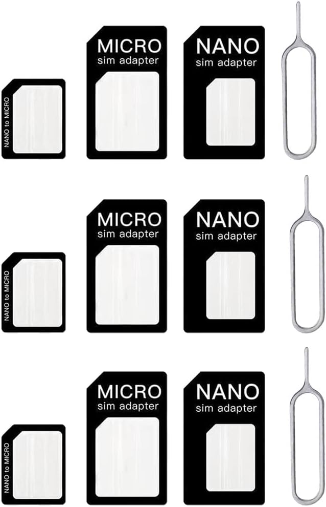 4 in 1 Nano SIM Karten Adapte, 3 Set Nano-SIM Adapter, SIM-Karten-Adapter mit SIM-Auswurfstift, kompatibel mit Smartphone