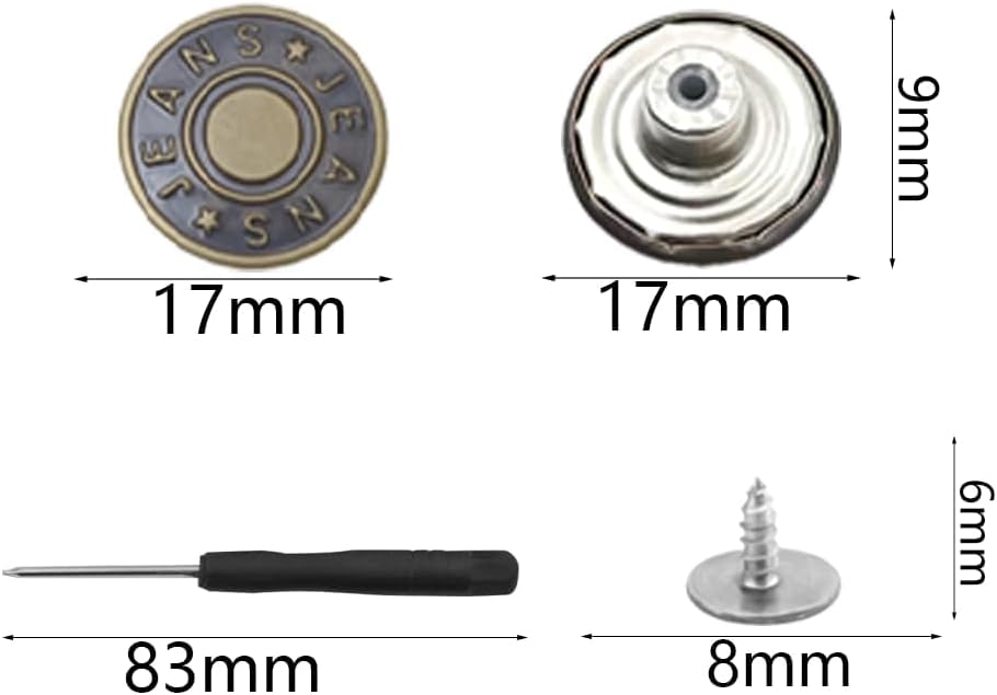 10 Stück Ersatz Knöpfe, Ersatz Jeans Knöpfe, 17mm Jeansknöpfe, Verstellbare Jeansknöpfe mit Schraubendreher, Abnehmbare Hosen Knopfe, für Jeans, Kleidung, Hosen, Taschen(Bronze)