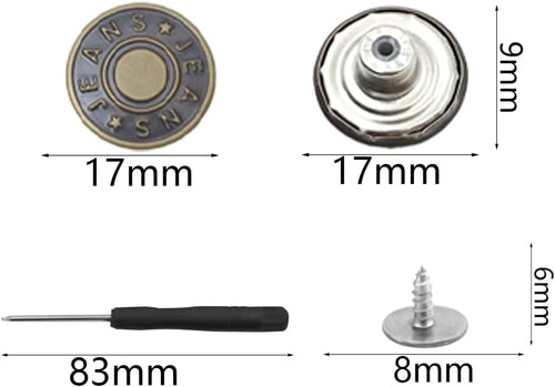 10 Stück Ersatz Knöpfe, Ersatz Jeans Knöpfe, 17mm Jeansknöpfe, Verstellbare Jeansknöpfe mit Schraubendreher, Abnehmbare Hosen Knopfe, für Jeans, Kleidung, Hosen, Taschen(Bronze)