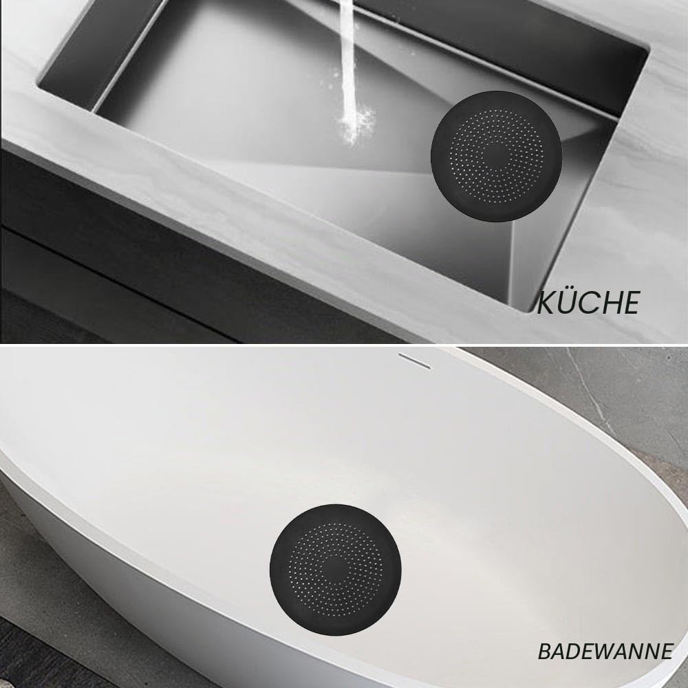Abflusssieb Silikon, 2 Stück Abflusssieb Dusche, Abfluss Haarfänger mit Saugnäpfen, Haarsieb Dusche, Abfluss Sieb Sink Strainer, für Küche, Dusche, Badewanne(Schwarz)