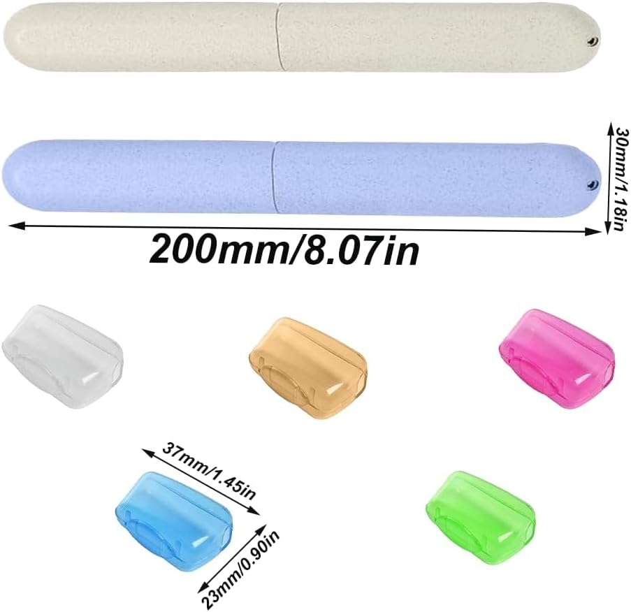 7-Teiliges Zahnbürstenetui, Zahnbürsten-Etui, 2 Stück Zahnbürstenbox und 5 Stück Portable Zahnbürste Kopf Abdeckungen, Zahnbürste Schutzhülle, Zahnbürstenkopf Schutzhülle, für Reisen Familie, Business