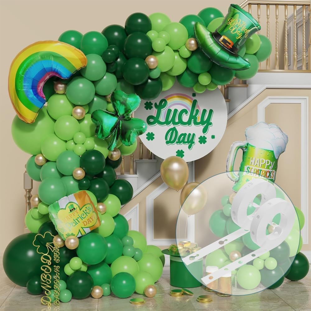 Ballon Girlande Streifen, 4 Rollen Ballonband Streifen, 5m Ballonbogen Girlande, Doppelloch und Einzelloch Ballonband, Ballongirlande Luftballon Girlande Kit, für Geburtstag, Hochzeit, Partydeko