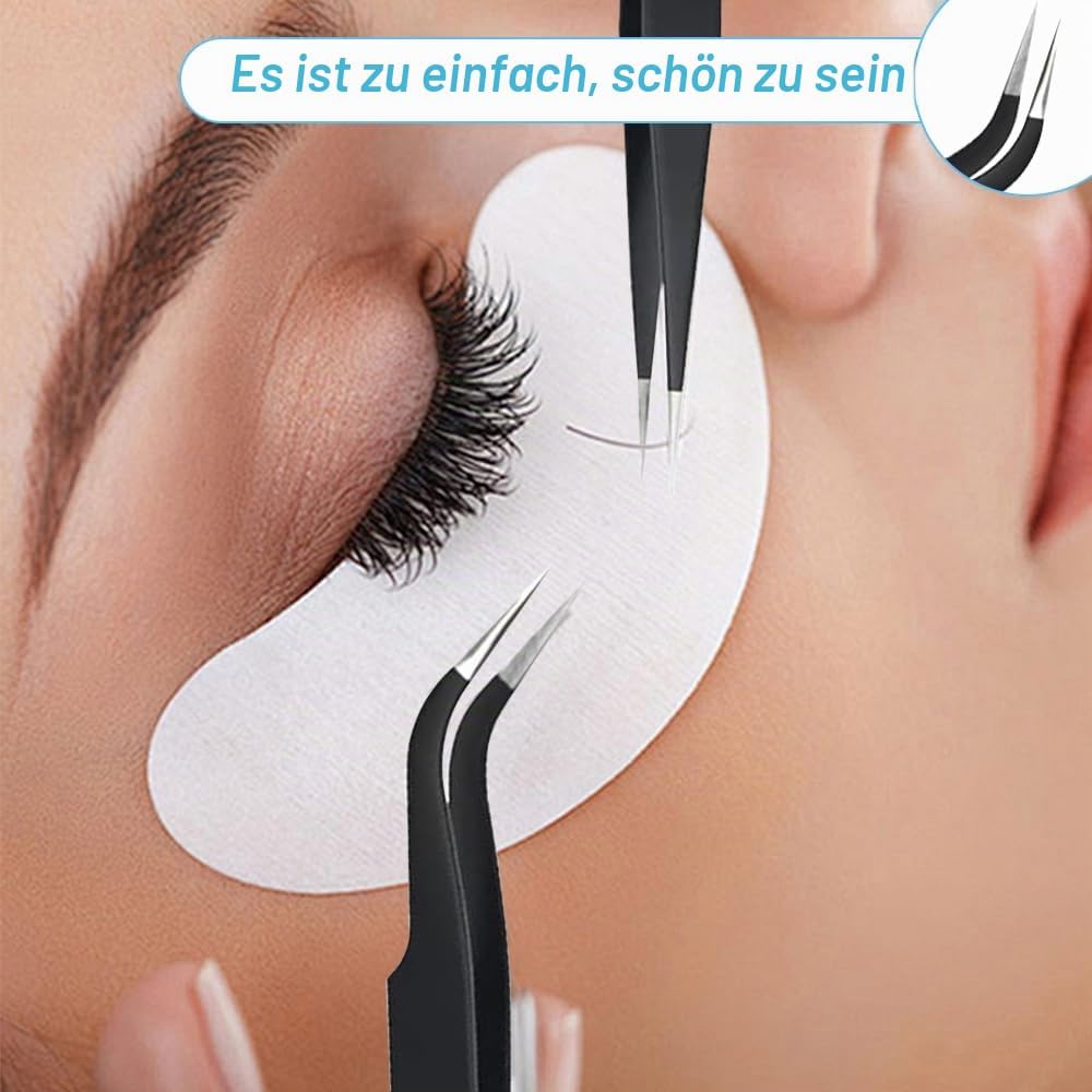 2 Stück Wimpern Pinzette, Wimpernpinzette Set aus Edelstahl, Gerade Pinzette und Gebogene Pinzetten, Professionelle Pinzette Wimpern, Wimpernpinzette für Wimpernverlängerungen
