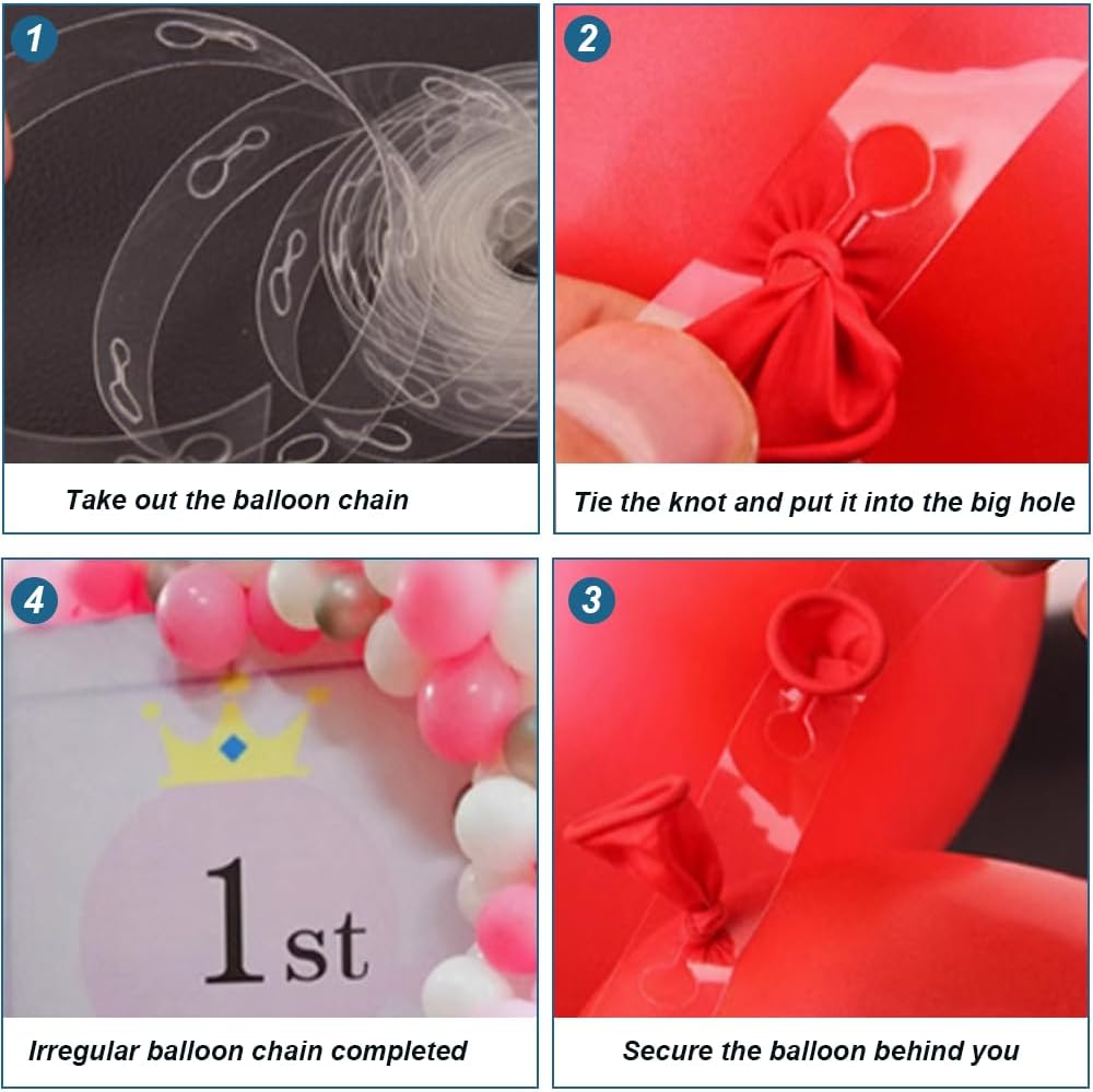 Ballon Girlande Streifen, 4 Rollen Ballonband Streifen, 5m Ballonbogen Girlande, Doppelloch und Einzelloch Ballonband, Ballongirlande Luftballon Girlande Kit, für Geburtstag, Hochzeit, Partydeko