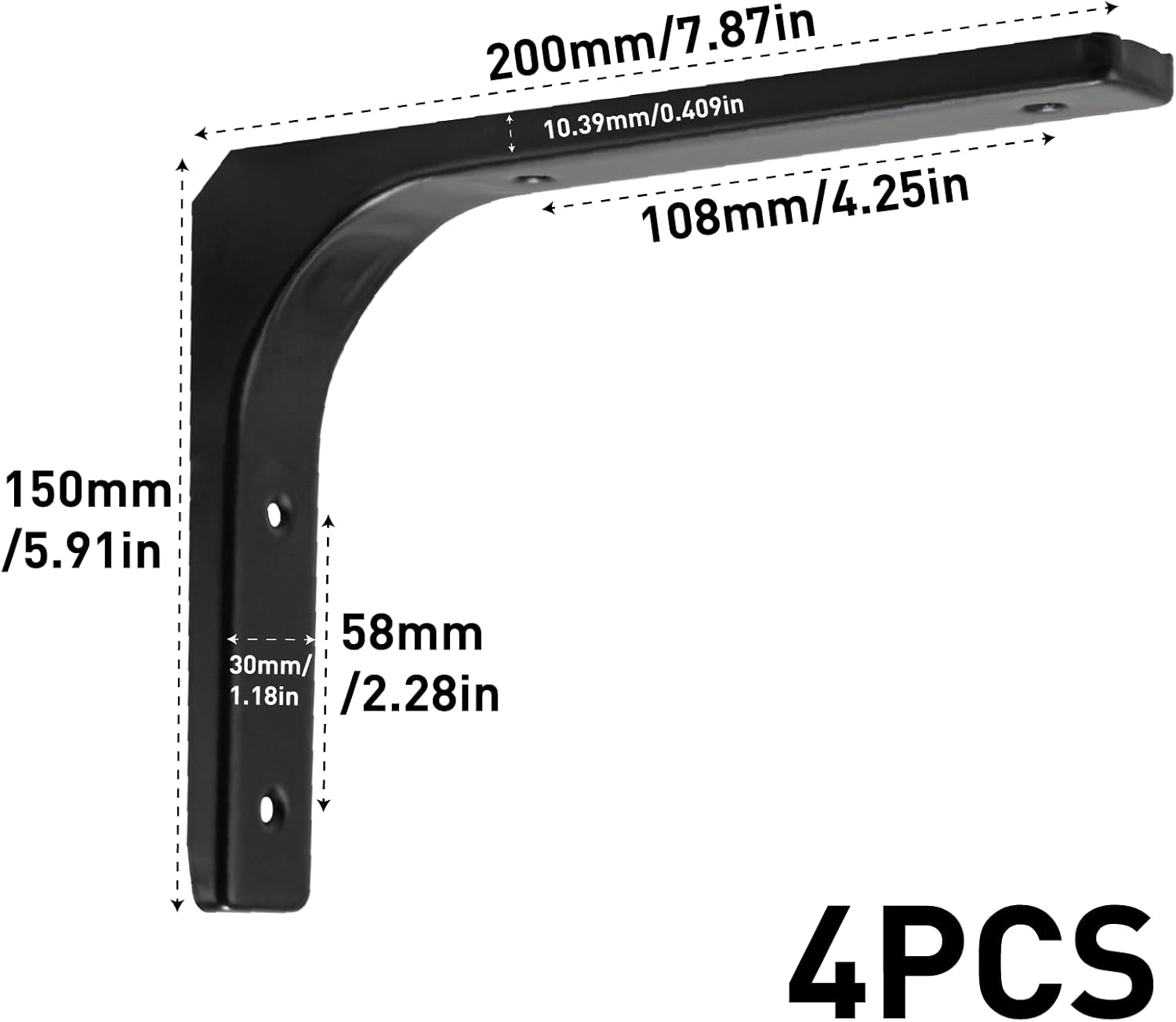 4 Stück Regalhalterung Schwerlastwinkel Regalträger, 90 Grad Metall Regalwinkel, L-förmige Regal Winkel regalhalterung, Möbel Eckregal für Küche, Schlafzimmer (Schwarz, 200 x 150mm)