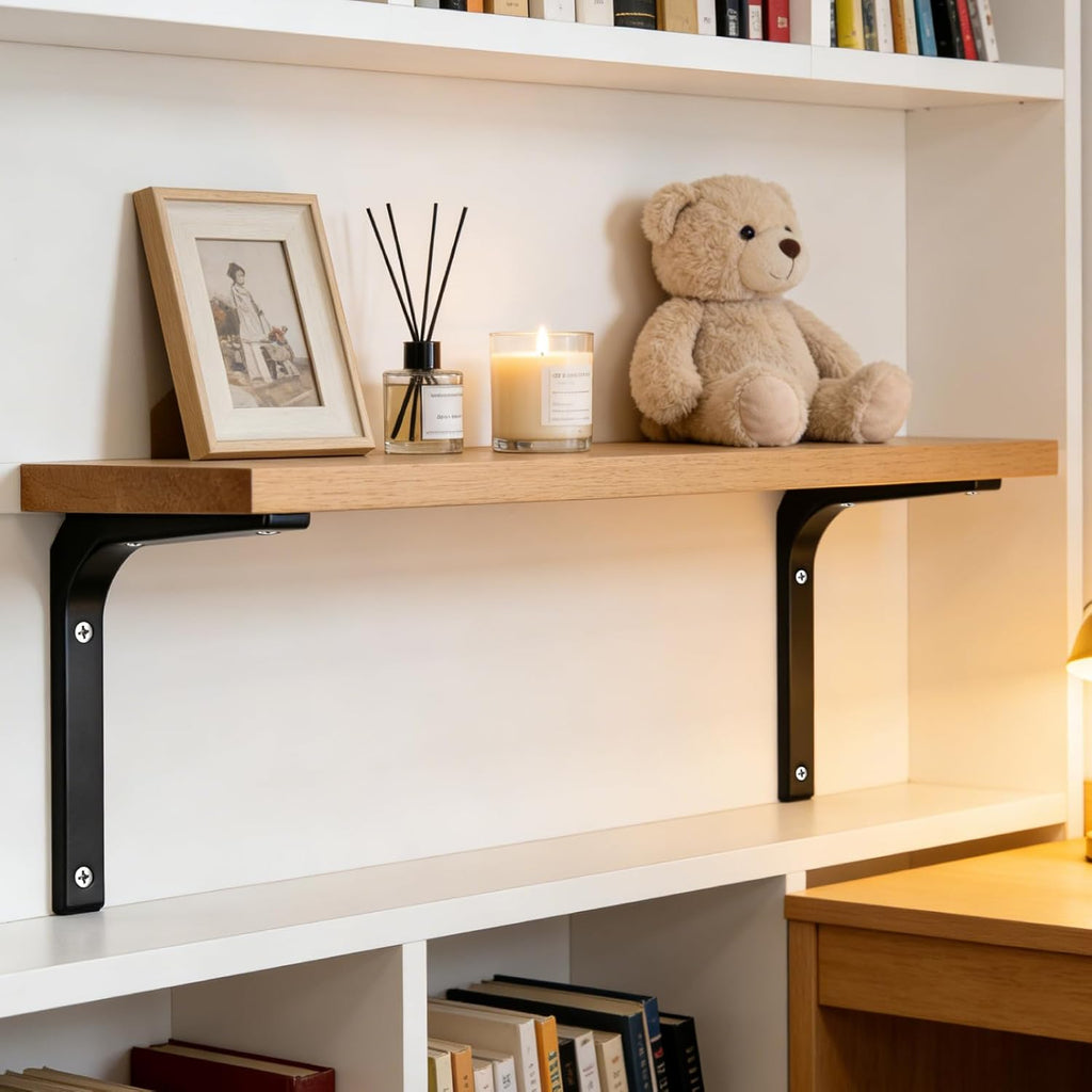 4 Stück Regalhalterung Schwerlastwinkel Regalträger, 90 Grad Metall Regalwinkel, L-förmige Regal Winkel regalhalterung, Möbel Eckregal für Küche, Schlafzimmer (Schwarz, 200 x 150mm)