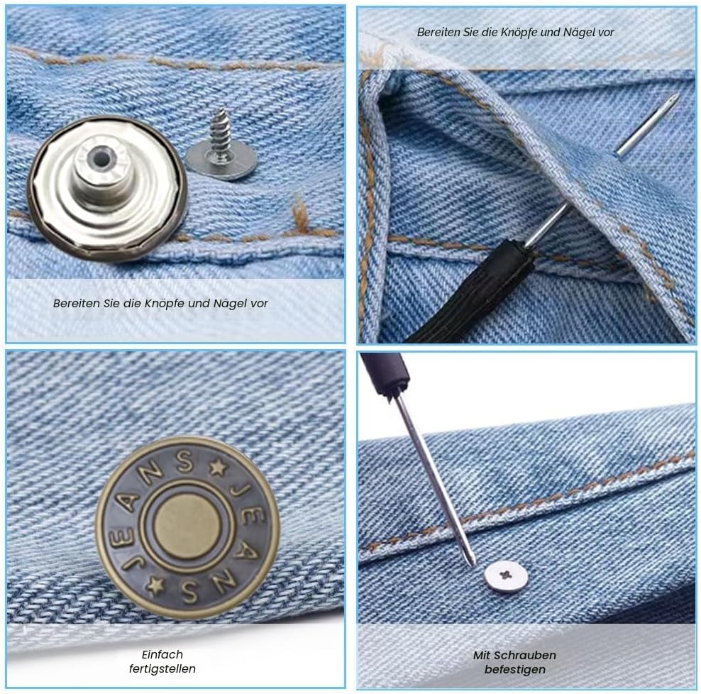 10 Stück Ersatz Knöpfe, Ersatz Jeans Knöpfe, 17mm Jeansknöpfe, Verstellbare Jeansknöpfe mit Schraubendreher, Abnehmbare Hosen Knopfe, für Jeans, Kleidung, Hosen, Taschen(Bronze)