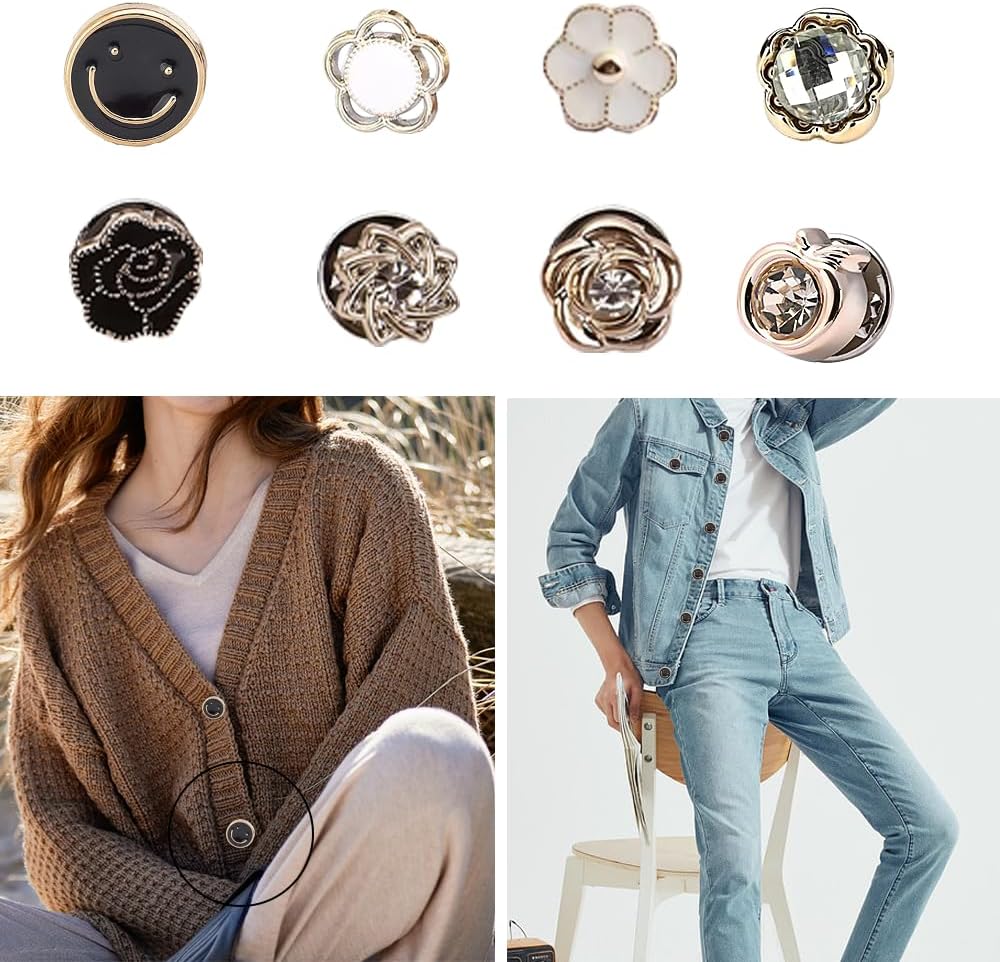 Brosche Knöpfe, 20 Stück Broschen für Kleidung, Abnehmbar Ohne Nähen, Jeans Pins, Hemdknöpfe, Instant Knöpfe für Jean, Strickjacken, DIY Dekoration