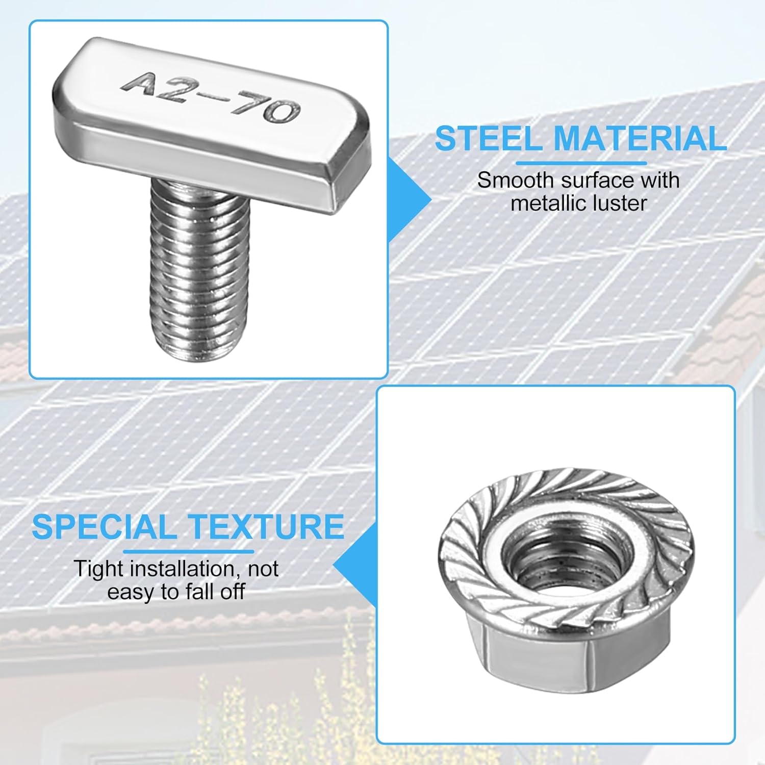 m10x30mm 10 Stk Hammerkopfschrauben, Edelstahl Hammerkopfschraube mit 10 Stk Flanschmuttern, Gewächshausschrauben für Gewächshaus Zubehör, für PV Solar Montageschienen