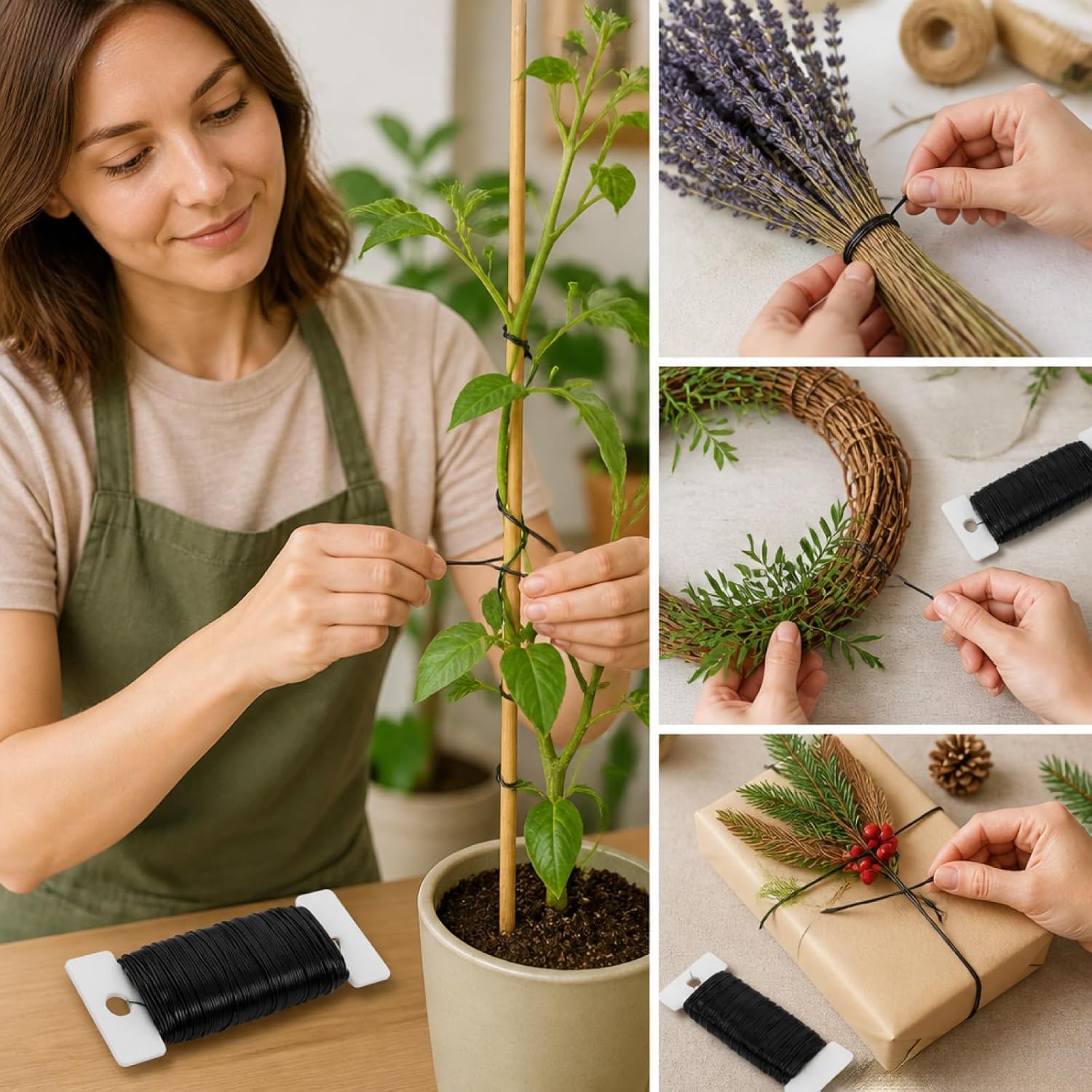 4 Rollen Basteldraht Schwarz, 35m Blumendraht zum Basteln, Bindedraht Verzinkt Gartendraht, Wickeldraht, Floristendraht, Bonsai Draht zur Befestigung von Blumen und Pflanzen(Schwarz)