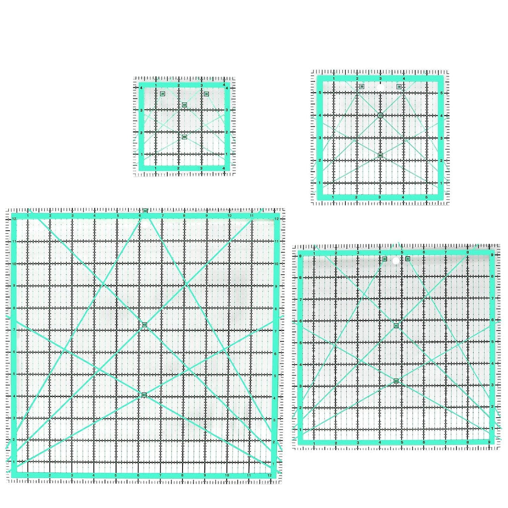 4 Stück Patchwork Lineal(4.5"/6"/9.5"/12.5"),Quilt-Lineal Nähen lineal, Schneiderlineal Quilten mit Zöllige Skala und Winkelanzeige Schneider Lineal zum Quilten und Nähen…