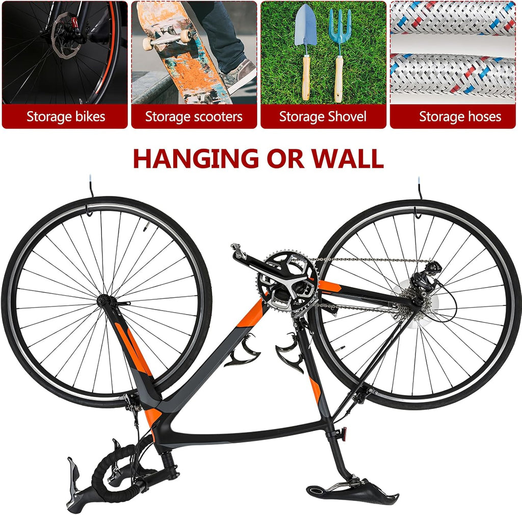 8 Fahrradhaken, Wandhaken Garagenhaken, Fahrradhalter Schraubhaken Groß, Decke Wandhalterung Schwerlasthaken Wandhaken zum Schrauben mit Beschichtung für Garage Garten Werkzeug Leiterhaken (schwarz)